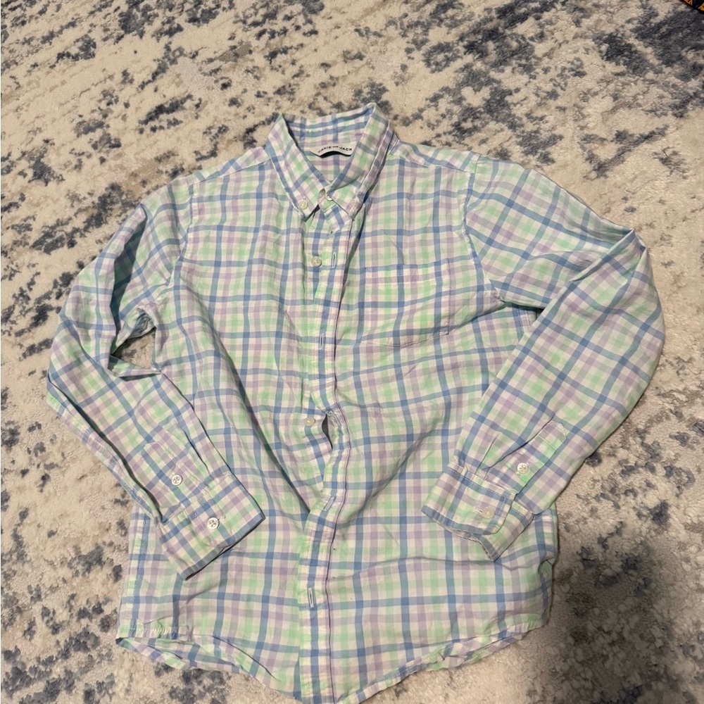 Janie and Jack Purple blue and green plaid Button Up Shirt size: 8